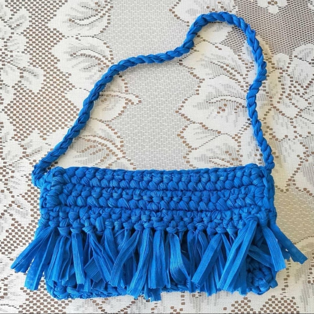 hand made blue fringe purse
